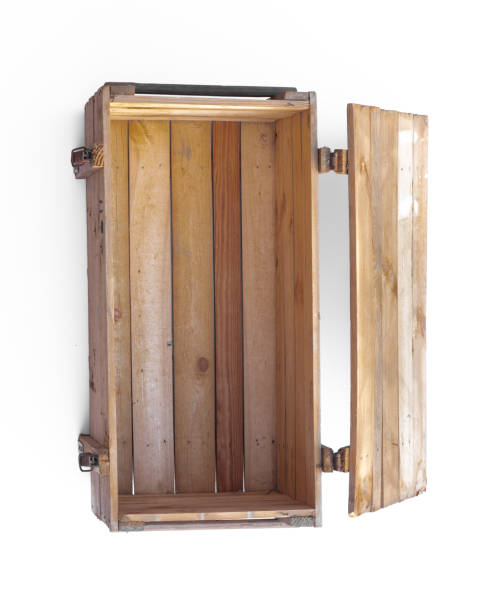 friendly young business people in wooden crate isolated on white