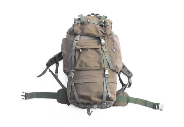 istock vintage mountain canvas travel backpack and accessories isolated on white background 2203770008