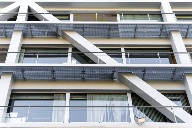 istock Modern architecture showing connecting bridges between hotel rooms 2203771980