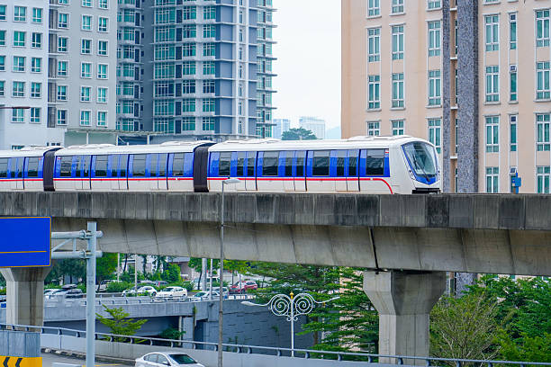 istock High-speed, driverless metro train travels across a city skyline on a bridge interchange 2203774482