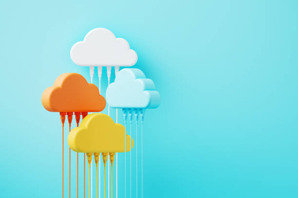 istock Colorful Cloud Computing Symbols And Ethernet Cables On Blue Background 2203781753