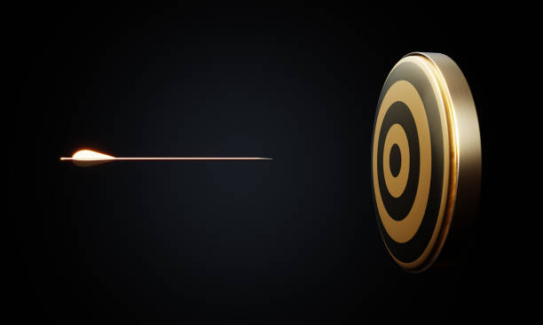 Gold Colored Arrows And Dart Object On Black Background