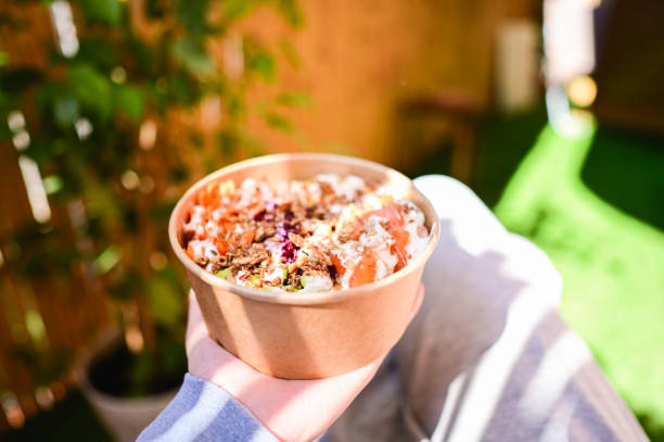 istock Take away poke bowl close up. 2203783728