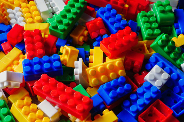 istock Building block toy with colorful blocks bricks toy, Top view 2203785401