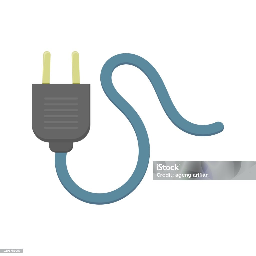 Electronics Plug Vector Black Plug With Blue Cable Electrical Equipment Electronics Vector ...