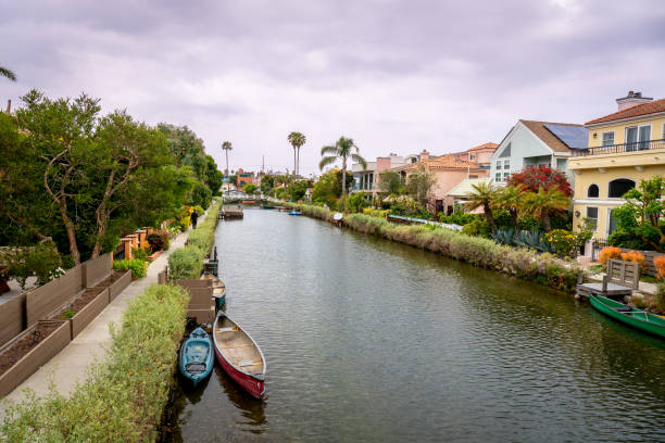 istock Discover the breathtaking scenic canal view featuring charming and delightful waterfront homes in Venice neighborhood in Los Angeles, California 2203794579