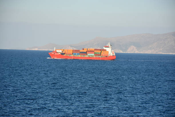 Paros, Greece - October 1, 2024: Pacific Dalian Container Cargo Ship Sailing On Aegean Sea In Paros, South Aegean Greece, Southeast Europe