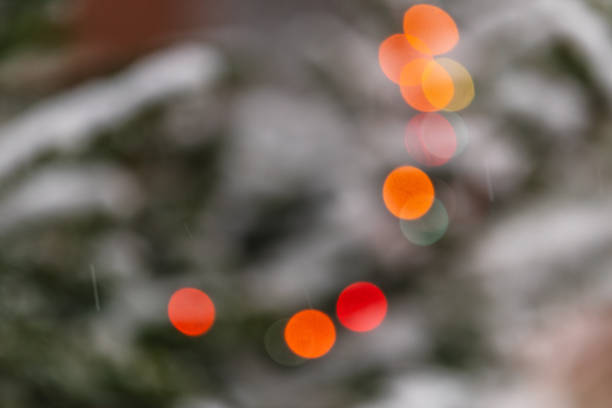 Softly glowing lights create a warm atmosphere in the winter night