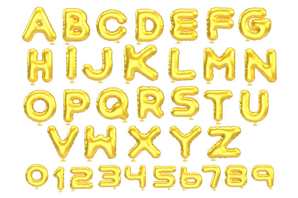 istock 3d style vector of inflated glossy yellow gold metallic balloon alphabet and numbers on white background 2203803867