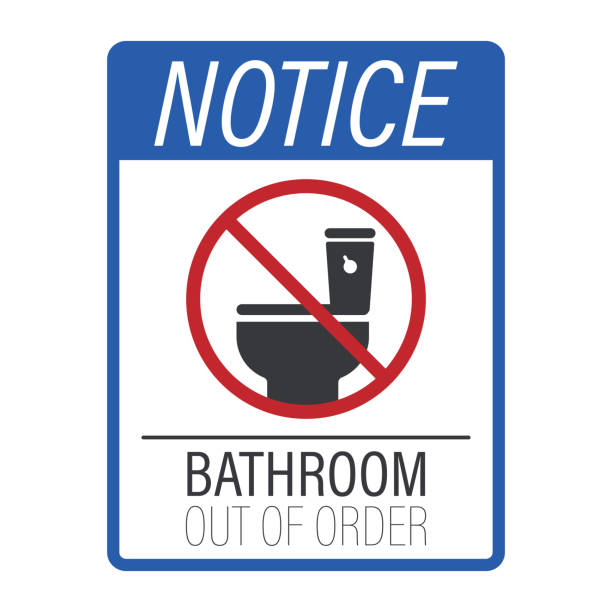 istock Isolated prohibition sign indicating the restroom is out of order, featuring a WC symbol with clear restrictions 2203804187