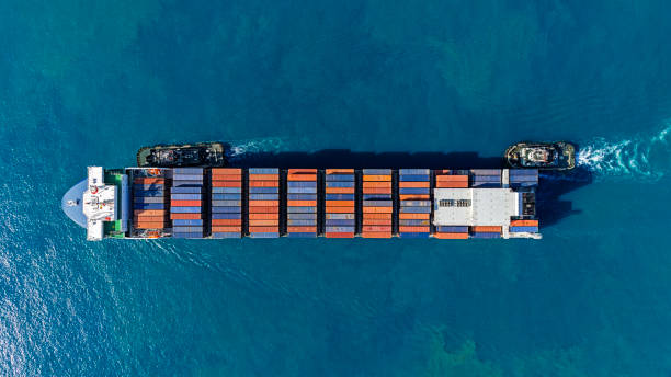 istock Aerial top view container ship runing have wave in blue sea. 2203804616