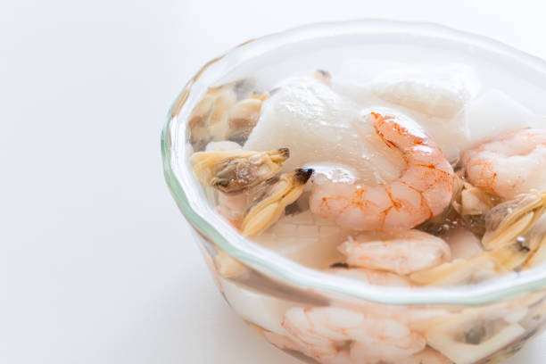 Seafood mix, frozen seafood, saltwater, thawing method