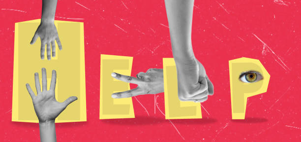 istock Art collage showing the word help and many hands. 2203807071