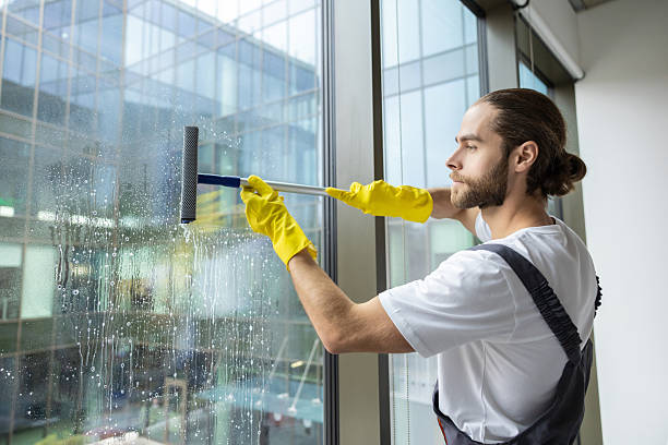 istock Cleaning person looking busy while cleaning the windows in the office 2203809252
