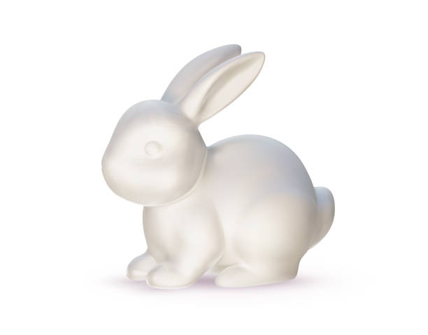 istock Vector realistic illustration of shiny pearl ceramic animal rabbit with long ear sit isolated on white background. 3d cartoon style design of shine white porcelain bunny for holiday easter greeting card, banner 2203812074