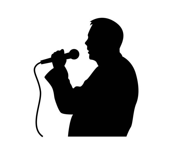 istock Bust Silhouette of Businessman Giving Speech with Microphone 2203814116