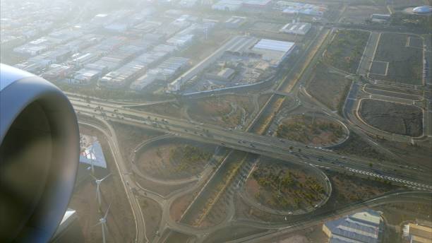 istock Flying over Gran Canaria, highway interchange and industrial area 2203816135