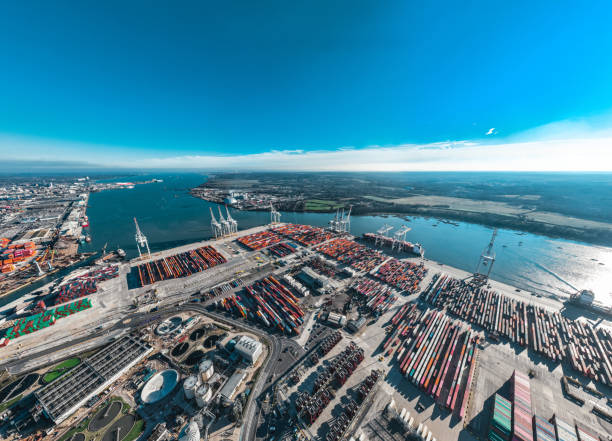 istock Southampton docks captured by drone on a sunny day 2203817848