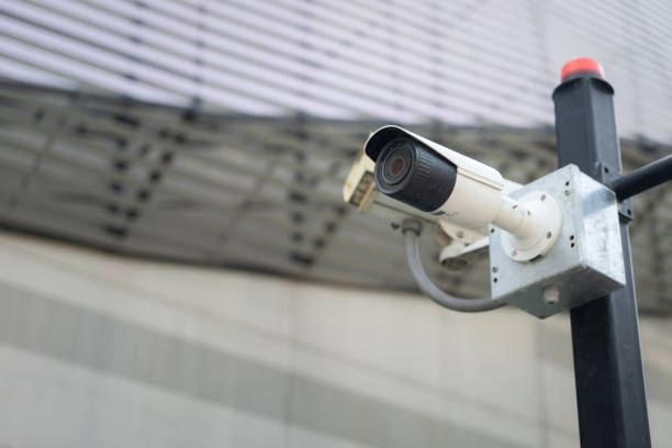 istock A CCTV camera on the metal post. 2203825477