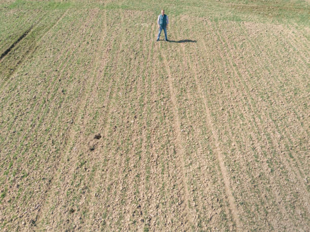 Farmer at his agricultural field in early springtime