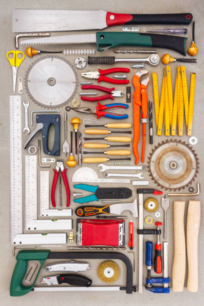 A wall of a workshop with constructing tools