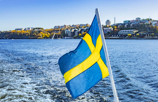 Swedish flag on a boat in Stockholm