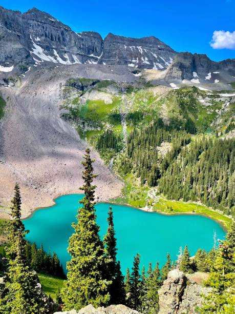 istock Alpine Lake with Vibrant Turquoise Waters Amidst Rugged Mountains 2203835738