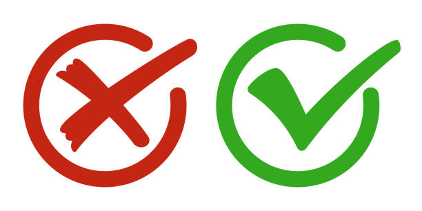 istock Yes No. Green Check Mark in circle. Red Cross in circle. Symbol of Error, Rejection, or Wrong Choice. Confirmation symbol, completed task mark, success icon, Approved Tick. 2203839413