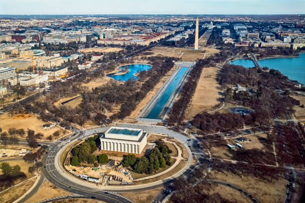 Washington DC memorials from the air