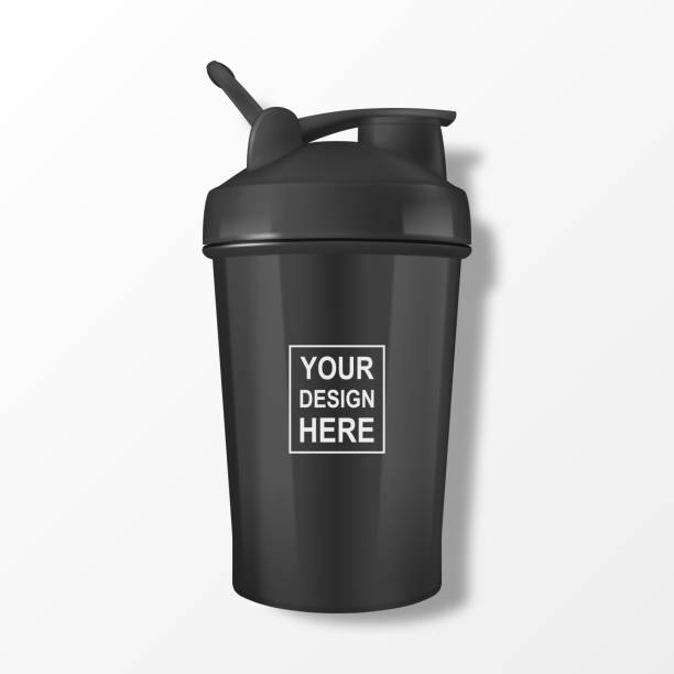 istock Vector Realistic 3D Black Empty Glossy Shaker Bottle With Black Cap for Fitness Sports Nutrition Supplement Workout Hydration Closeup Isolated. Packaging Mockup Design Template 2203846361
