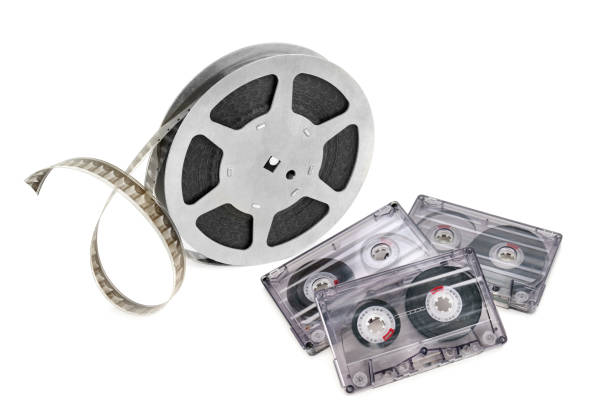 istock Film strips and audio cassettes isolated on white background. 2203860645