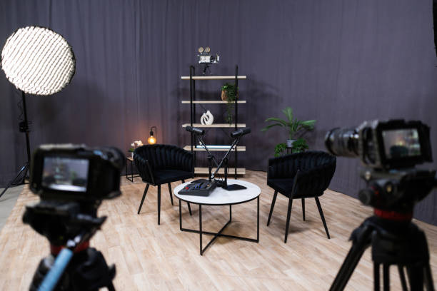 istock Podcast studio setup recording interview or online show 2203861437