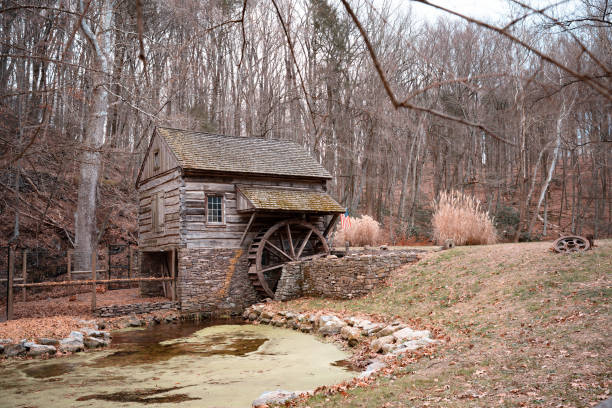 Hardwick, NJ, USA - October 28, 2007: The rustic fall scenery of the historic Millbrook Village in Delaware water gap recreation area. This town is a recreation of a 19th-century community, featuring homes and structures that are either original or relocated. Many were found within the park’s boundaries and moved to Millbrook for preservation.