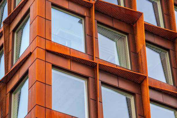 istock Corrugated metal around windows of an office building.. 2203867703