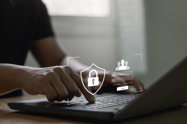 istock Cyber security and privacy concepts to protect account data. Lock icon and internet network security technology. Businessmen protecting personal data access on laptop computer and virtual interfaces. 2203872004