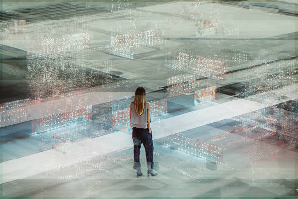 istock Businesswoman standing in VR environment 2203882077
