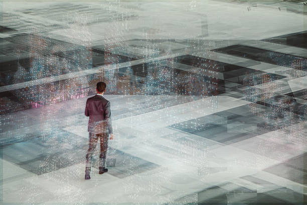 istock Businessman walking in VR environment 2203882085
