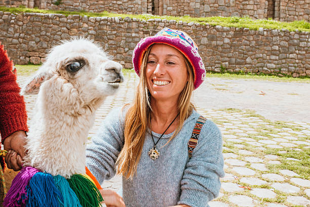 istock Woman Smiling While Petting a Llama in Outdoor Setting 2203888823