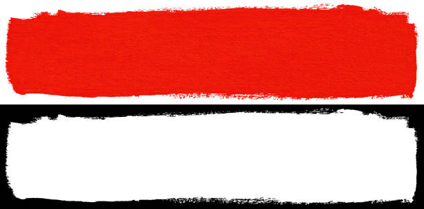 Red stroke of paint brush texture isolated on white background with clipping mask (alpha channel) for quick isolation.