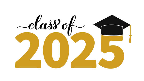 istock Class of 2025 lettering with graduation hat isolated on white. Congratulations to graduates typography poster.  Vector template for greeting card, sticker, banner, label, shirt, etc. 2203891649