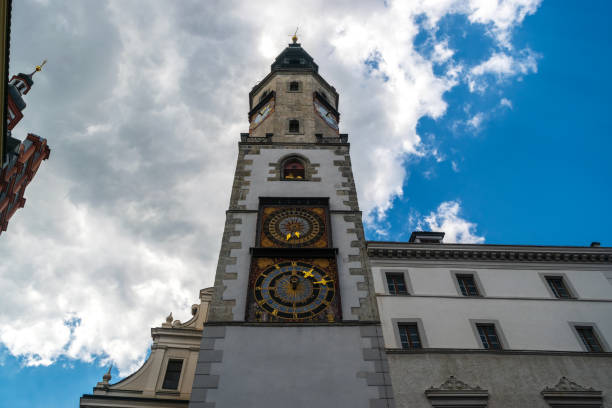 Low Angle View Of Majestic Heilig-Geist-Kirche Clocktower In Munich, Germany