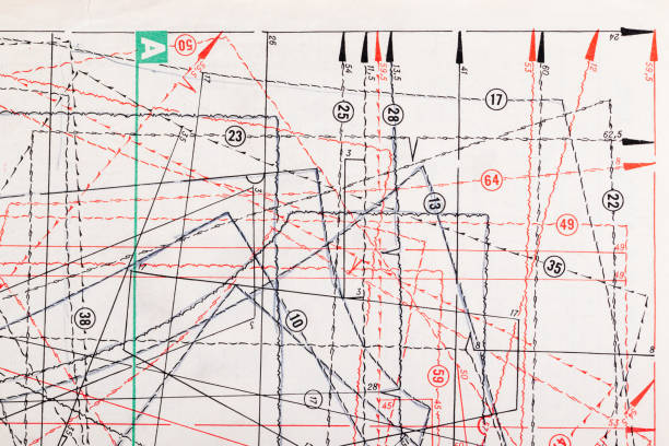 istock Vintage sewing pattern with red and black arrows on white paper, professional tailoring 2203892862