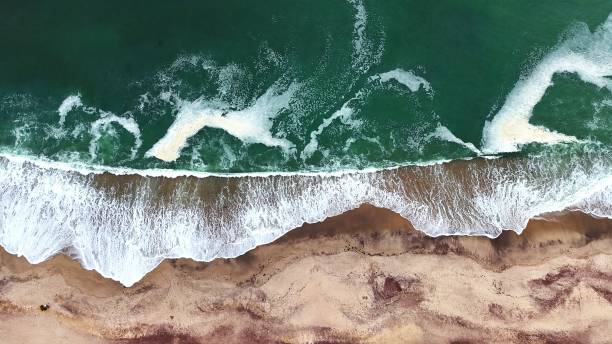istock Aerial view of ocean waves on sandy beach. 2203913302