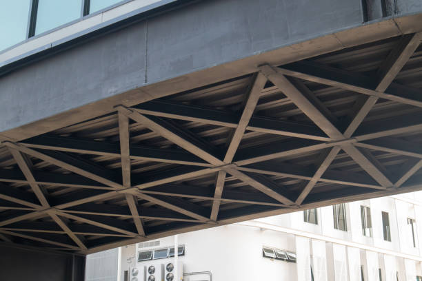 istock Truss structure frame shape of Skywalk structure connecting buildings 2203913831