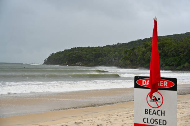 Noosa Heads Main Beach, Qld , Australia -  The beach is closed at Noosa Heads during the approach of Cyclone Alfred