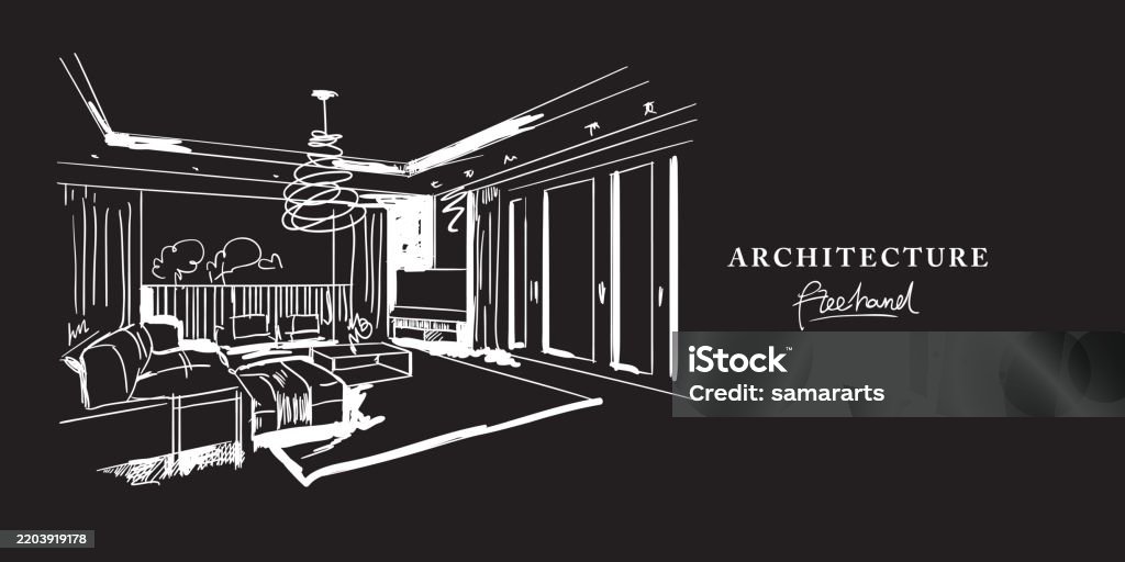 Architecture Interior Design Freehand Drawing Stock Illustration ...