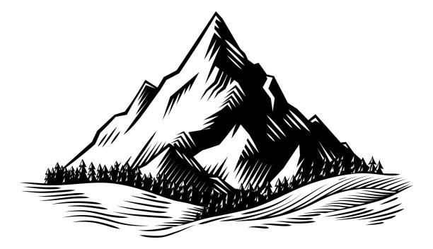 A mountains range woodcut vintage engraved style illustration drawing design concept