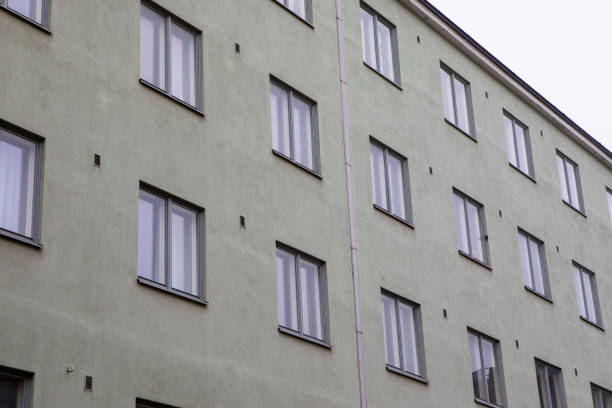Facade with many windows of condominium in Brussels