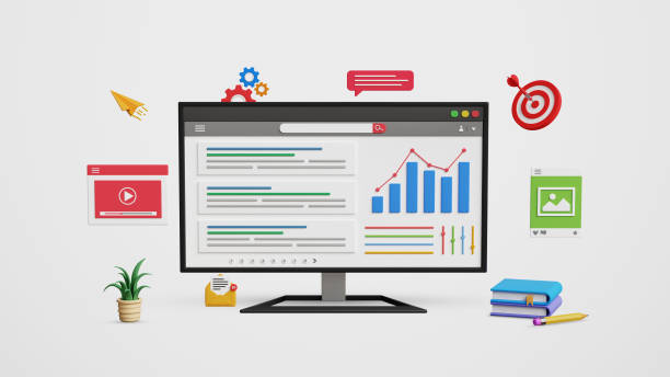 istock Website SEO ranking, content promotion, search engine optimization, on page ads, improve search result ranking, drive organic traffic. Website ranking and SEO on a 3D computer 2203924001