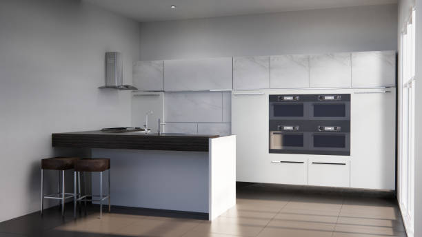 istock White tone tiles on Kitchen room modern style.3D rendering 2203925146